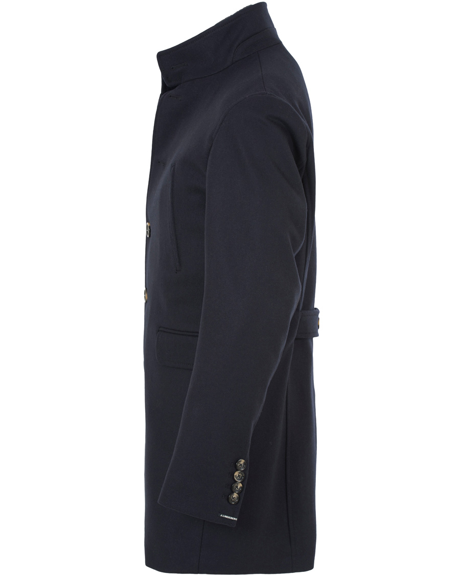 Herre | Jakker | J.Lindeberg | Gavin 56 Stand Up Collar Melton Coat Dark Navy