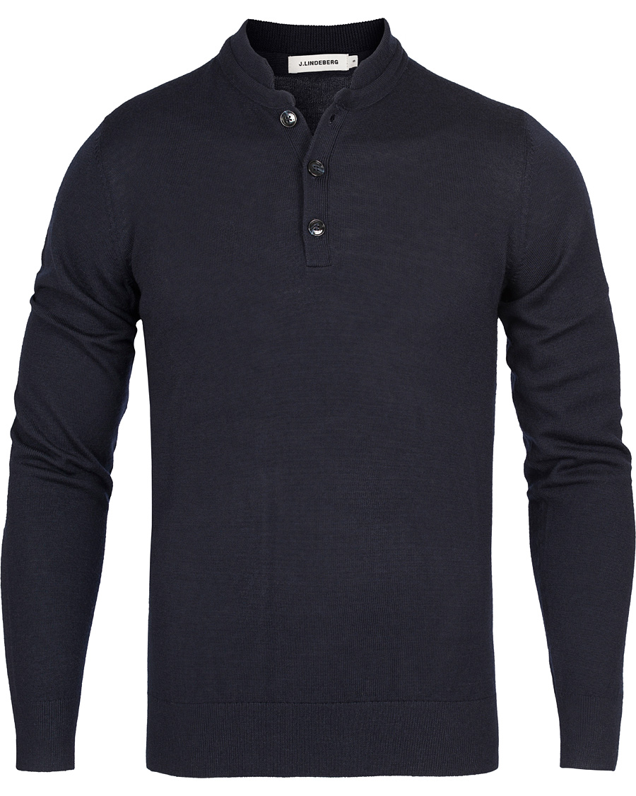 Herre | Gensere | J.Lindeberg | Henri Merino Button Pullover Dark Navy