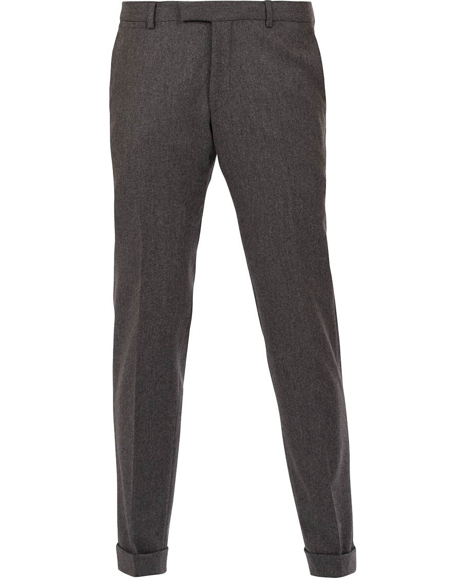 Herre | Bukser | Oscar Jacobson | Dean Turn Up Flanel Trousers Dark Grey