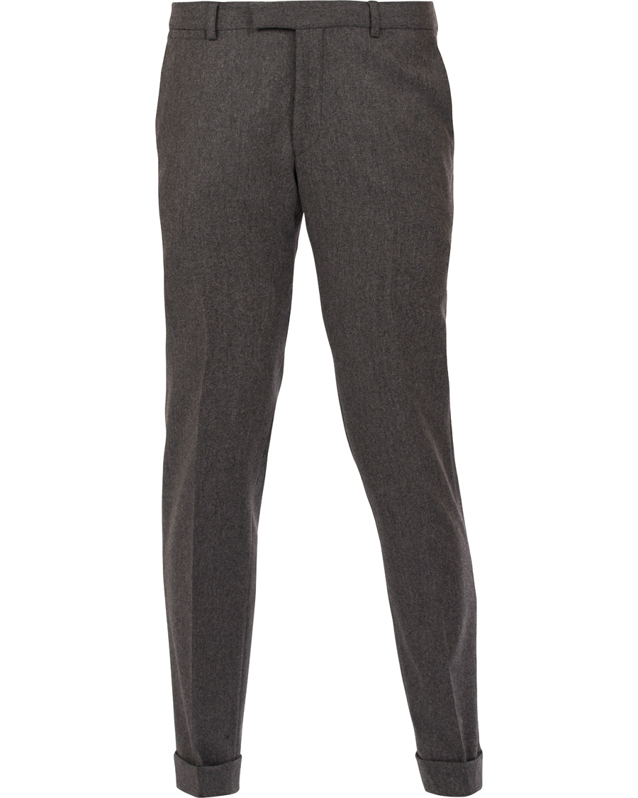 Herre | Bukser | Oscar Jacobson | Dean Turn Up Flanel Trousers Dark Grey