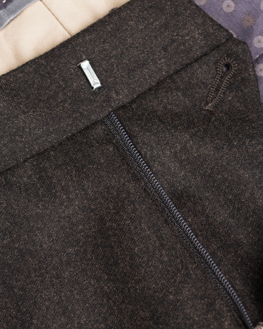 Herre | Bukser | Oscar Jacobson | Dean Turn Up Flanel Trousers Dark Brown 52