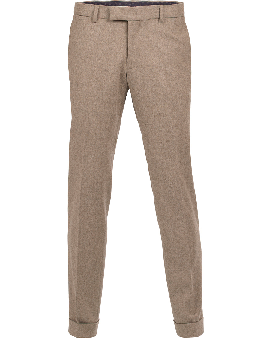 Herre | Bukser | Oscar Jacobson | Dean Turn Up Flanel Trousers Beige