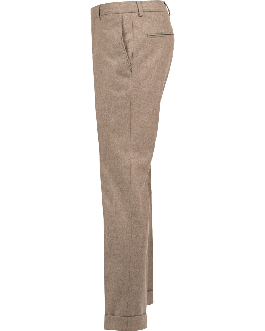 Herre | Bukser | Oscar Jacobson | Dean Turn Up Flanel Trousers Beige