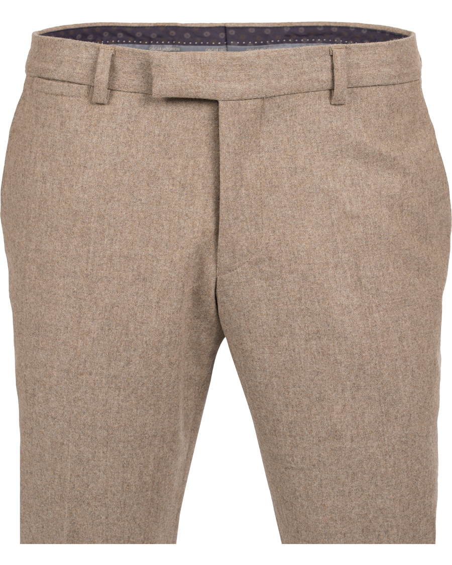 Herre | Bukser | Oscar Jacobson | Dean Turn Up Flanel Trousers Beige