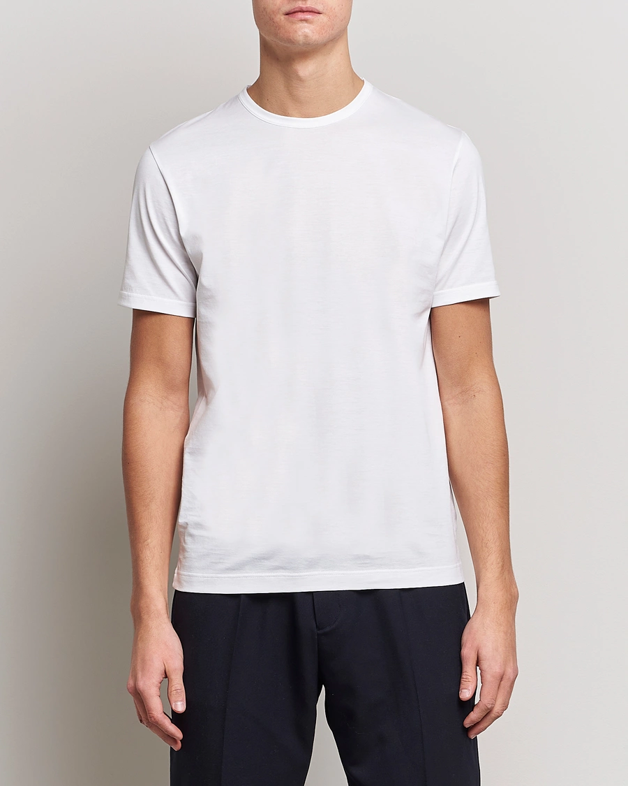 Herre | Kortermede t-shirts | Sunspel | Crew Neck Cotton Tee White