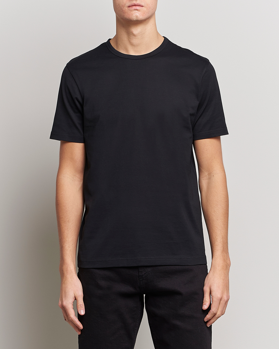 Herre | Kortermede t-shirts | Sunspel | Crew Neck Cotton Tee Black