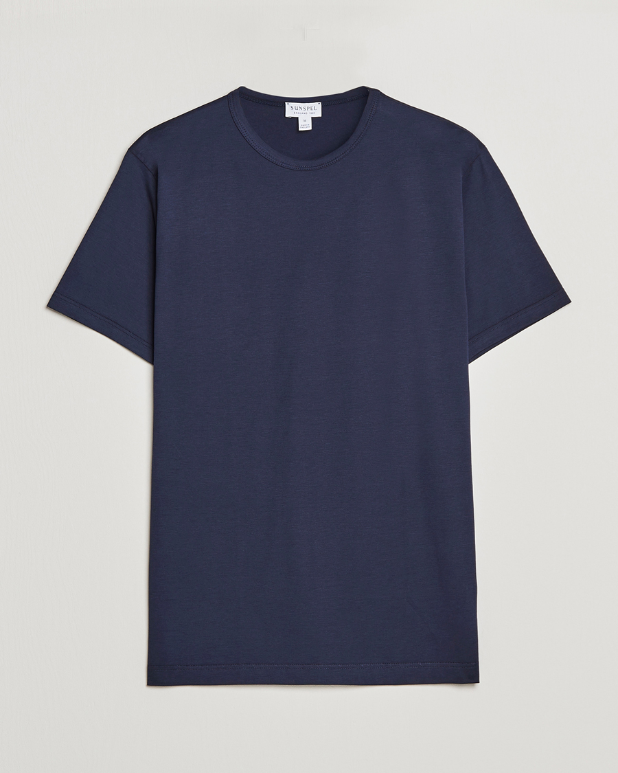 Herre | T-Shirts | Sunspel | Crew Neck Q82 Cotton T-Shirt Navy