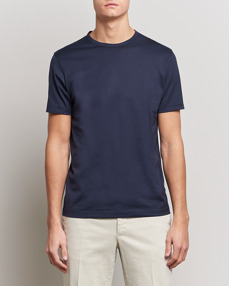 Herre | T-Shirts | Sunspel | Crew Neck Q82 Cotton T-Shirt Navy