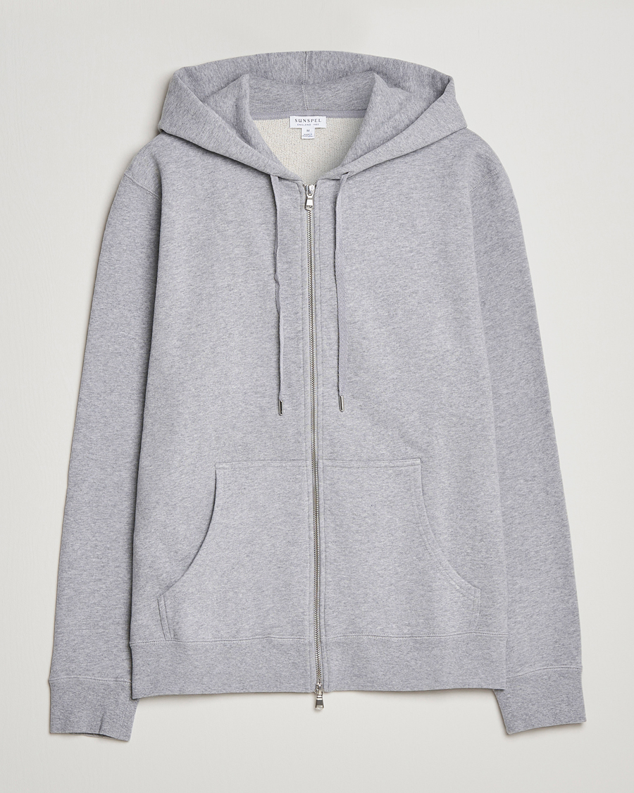 Herre | Gensere | Sunspel | Loopback Full Zip Hoodie Grey Melange