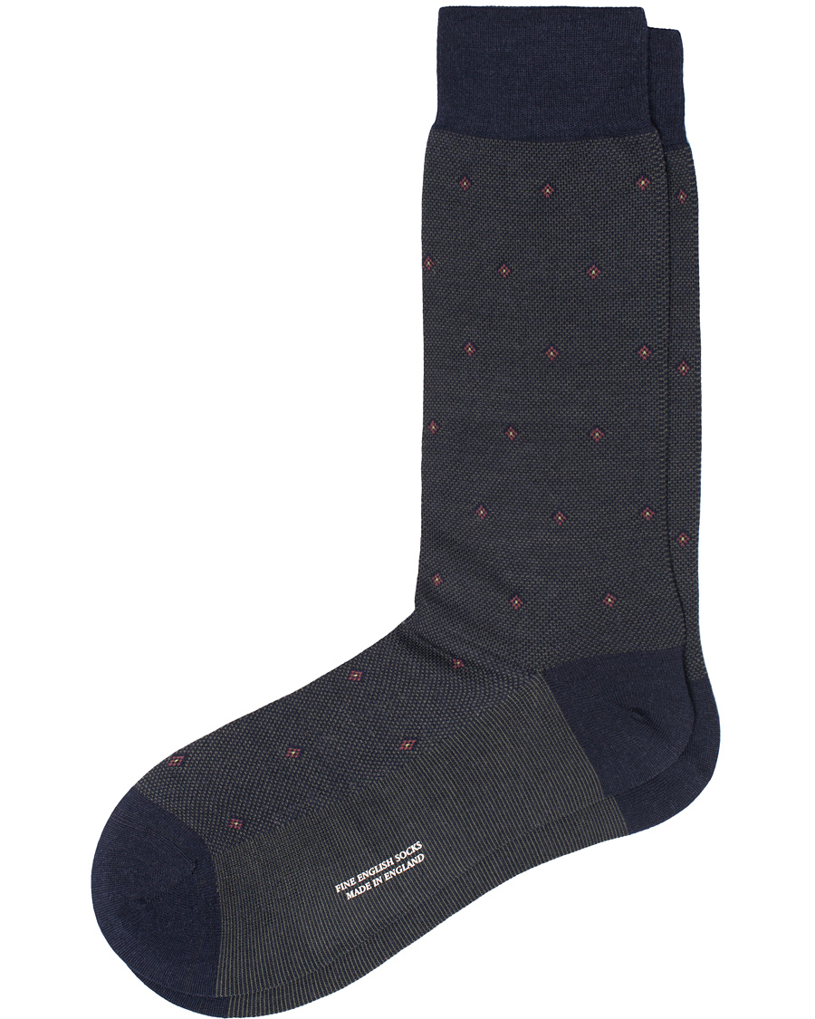 Herre | Undertøy | Pantherella | Black Escorial Wool Birdseye Diamond Sock Navy