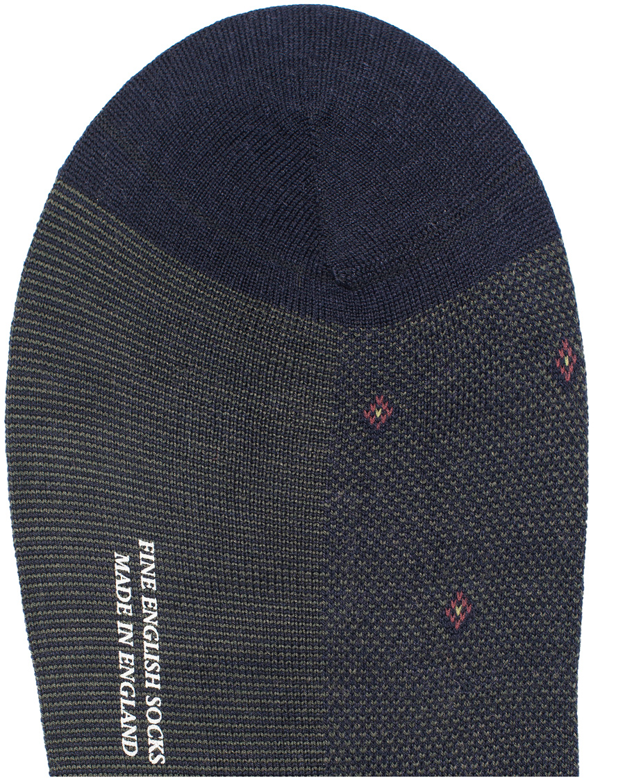 Herre | Undertøy | Pantherella | Black Escorial Wool Birdseye Diamond Sock Navy