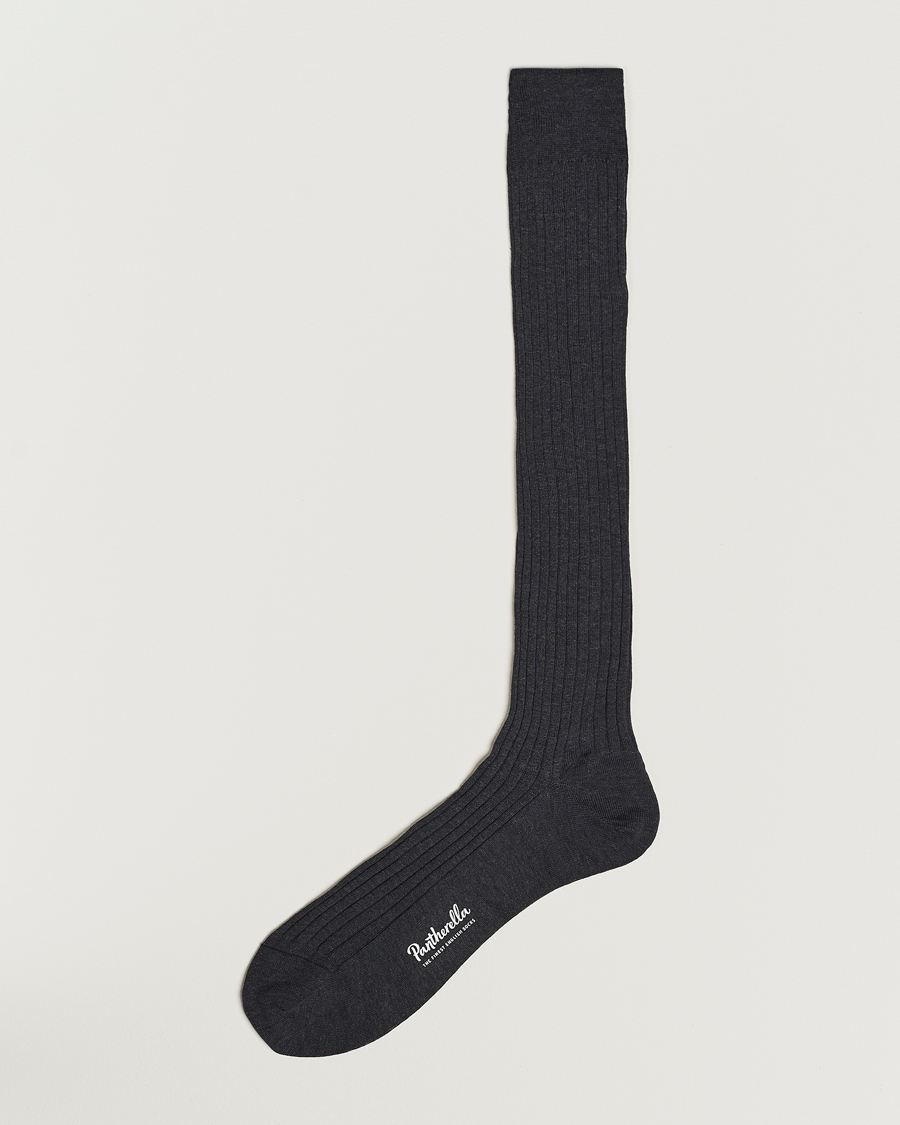 Herre | Pantherella Vale Cotton Long Socks Dark Grey | Pantherella | Vale Cotton Long Socks Dark Grey