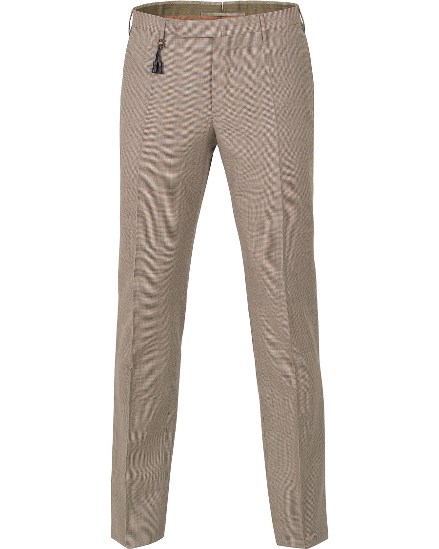 Herre | Bukser | Incotex | Slim Fit Houndstooth Wool Trousers Brown