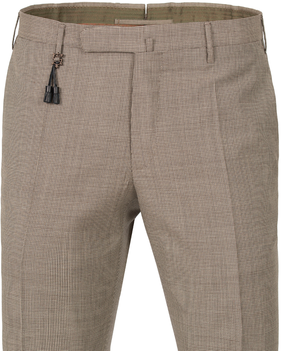 Herre | Bukser | Incotex | Slim Fit Houndstooth Wool Trousers Brown