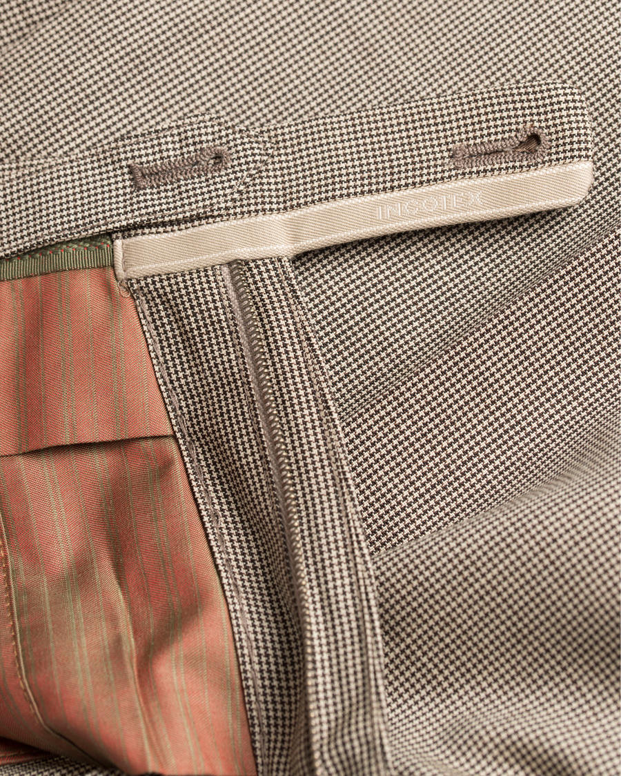Herre | Bukser | Incotex | Slim Fit Houndstooth Wool Trousers Brown