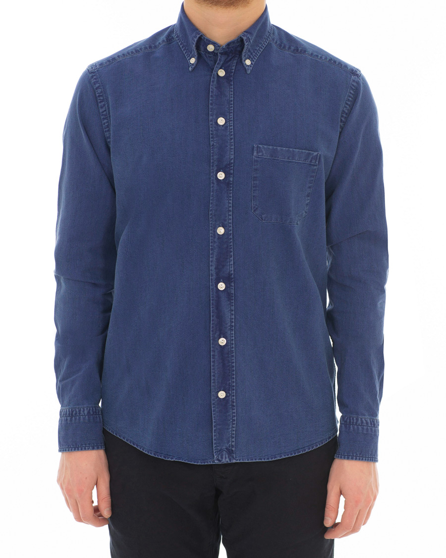 Herre | Skjorter | Eton | Slim Fit Green Ribbon Denim BD Shirt Blue