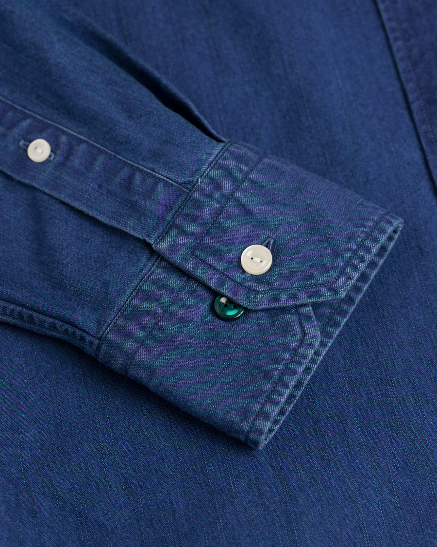 Herre | Skjorter | Eton | Slim Fit Green Ribbon Denim BD Shirt Blue