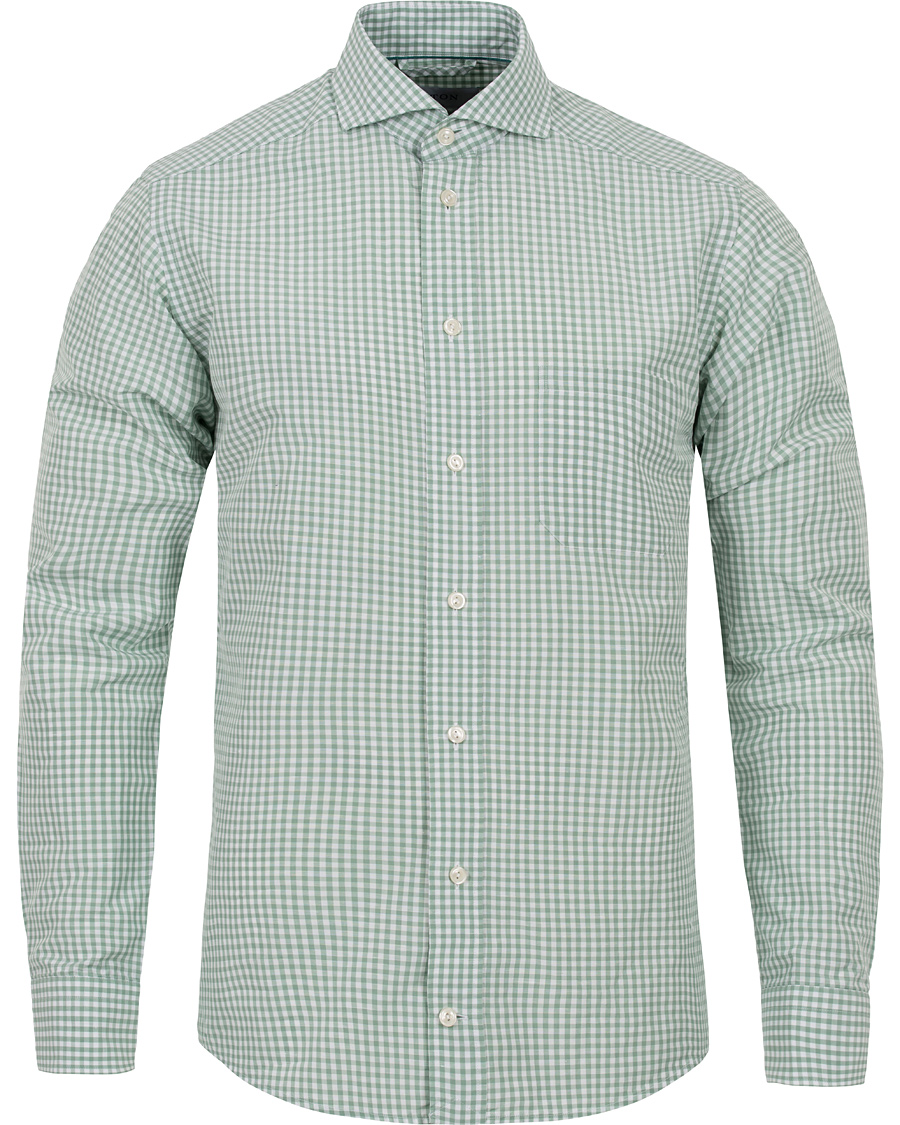 Herre | Skjorter | Eton | Slim Fit Green Ribbon Linen Shirt Green/White