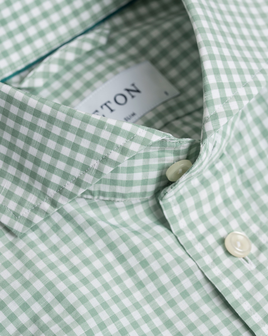 Herre | Skjorter | Eton | Slim Fit Green Ribbon Linen Shirt Green/White