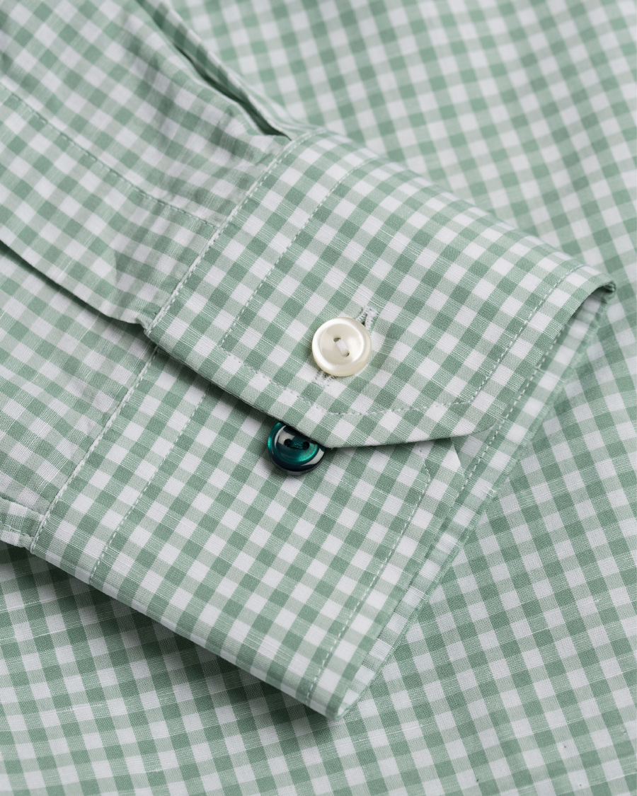 Herre | Skjorter | Eton | Slim Fit Green Ribbon Linen Shirt Green/White