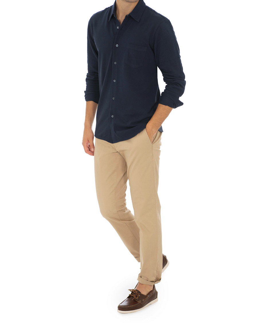Herre | Skjorter | Sunspel | Long Sleeve Pique Shirt Navy