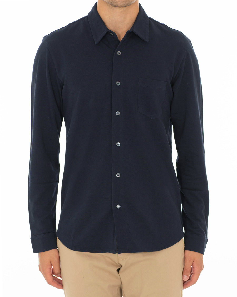 Herre | Skjorter | Sunspel | Long Sleeve Pique Shirt Navy