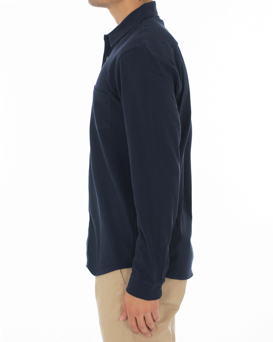 Herre | Skjorter | Sunspel | Long Sleeve Pique Shirt Navy