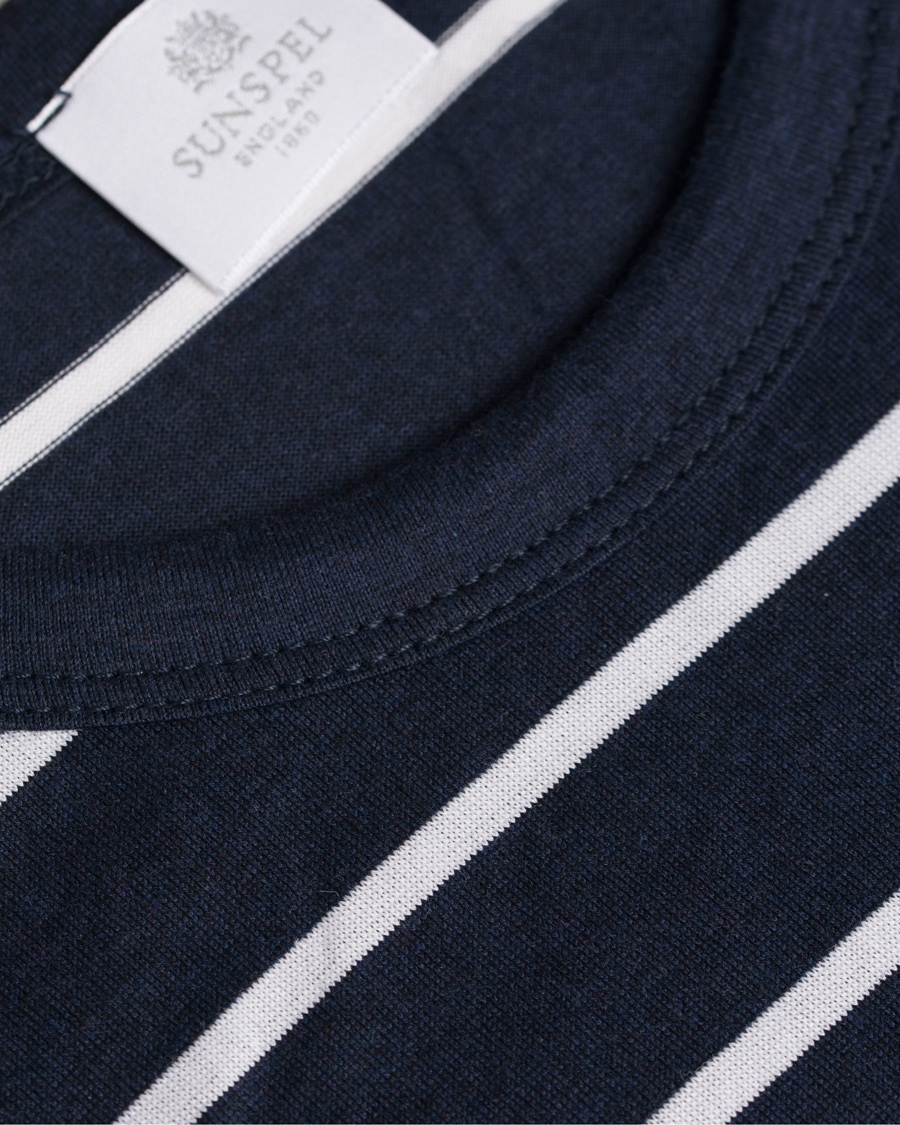 Herre | T-Shirts | Sunspel | Thin Stripe Crew Neck Tee Navy Melange/White