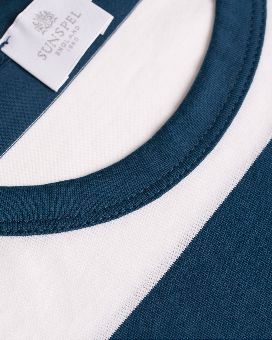 Herre | T-Shirts | Sunspel | Large Stripe Crew Neck Tee Falcon/White Stripe