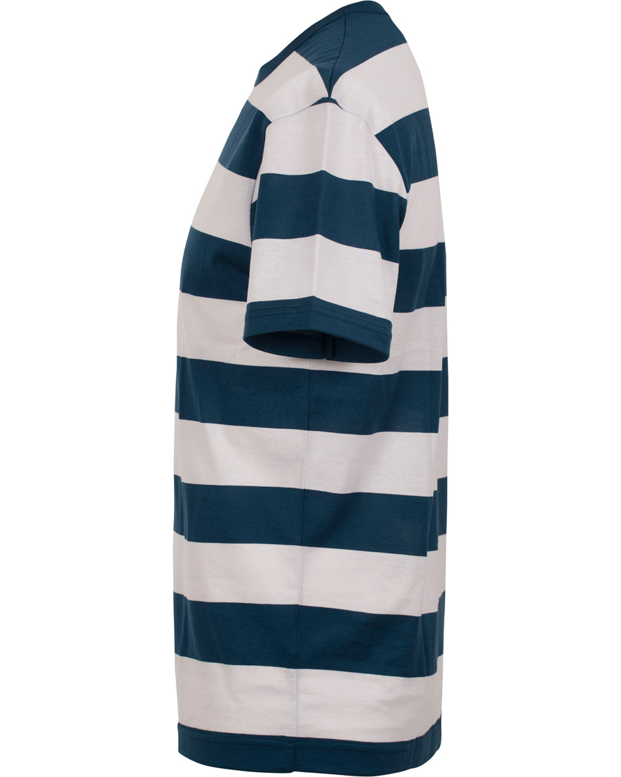 Herre | T-Shirts | Sunspel | Large Stripe Crew Neck Tee Falcon/White Stripe