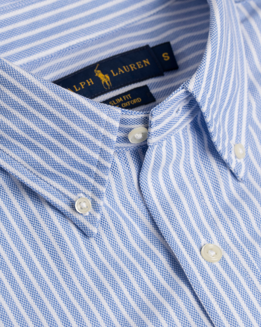 Herre | Skjorter | Polo Ralph Lauren | Slim Fit Knit Oxford Stripe Shirt White/Blue