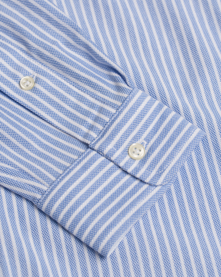 Herre | Skjorter | Polo Ralph Lauren | Slim Fit Knit Oxford Stripe Shirt White/Blue