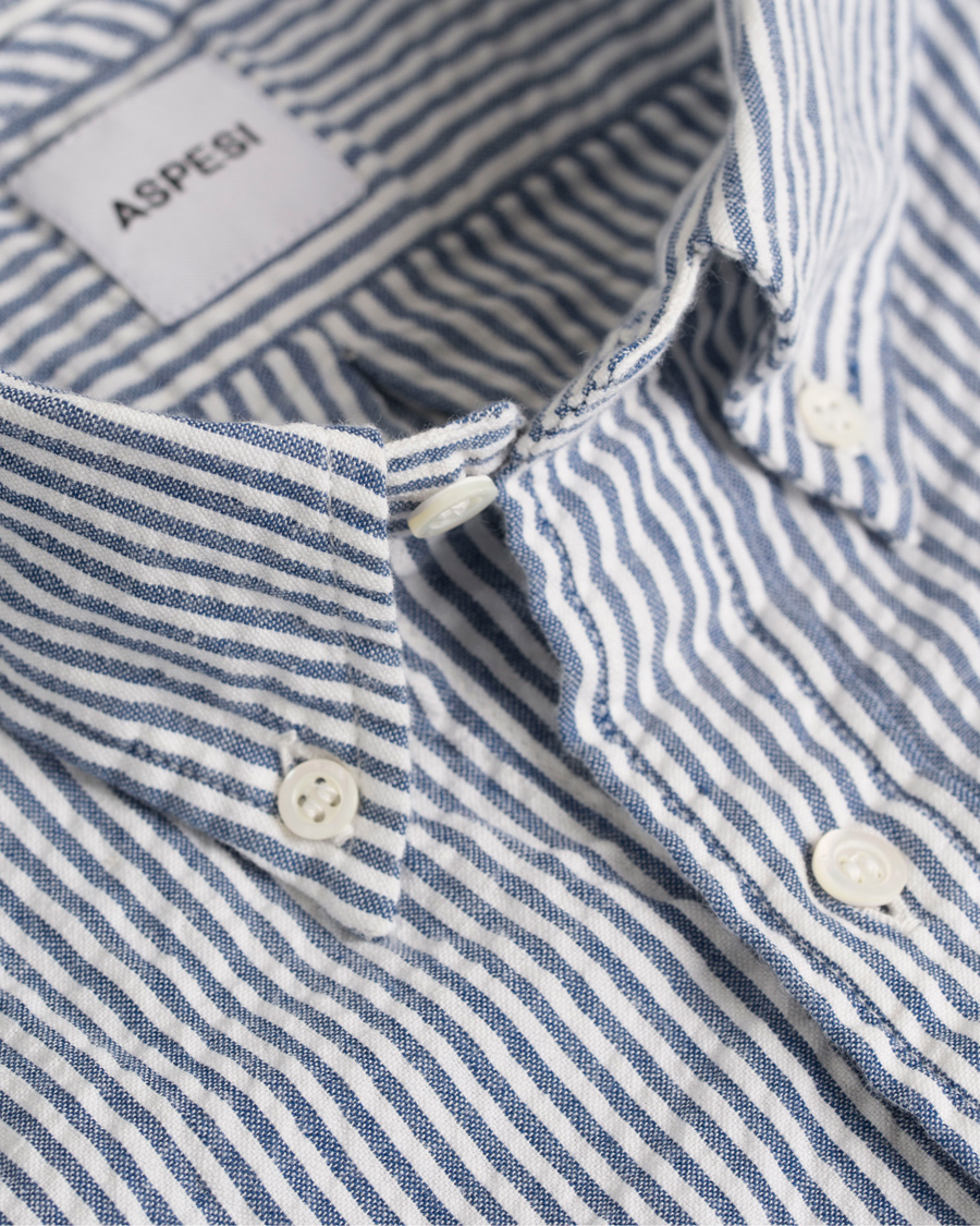 Herre | Skjorter | Aspesi | Seersucker Stripe Shirt Black/Blue
