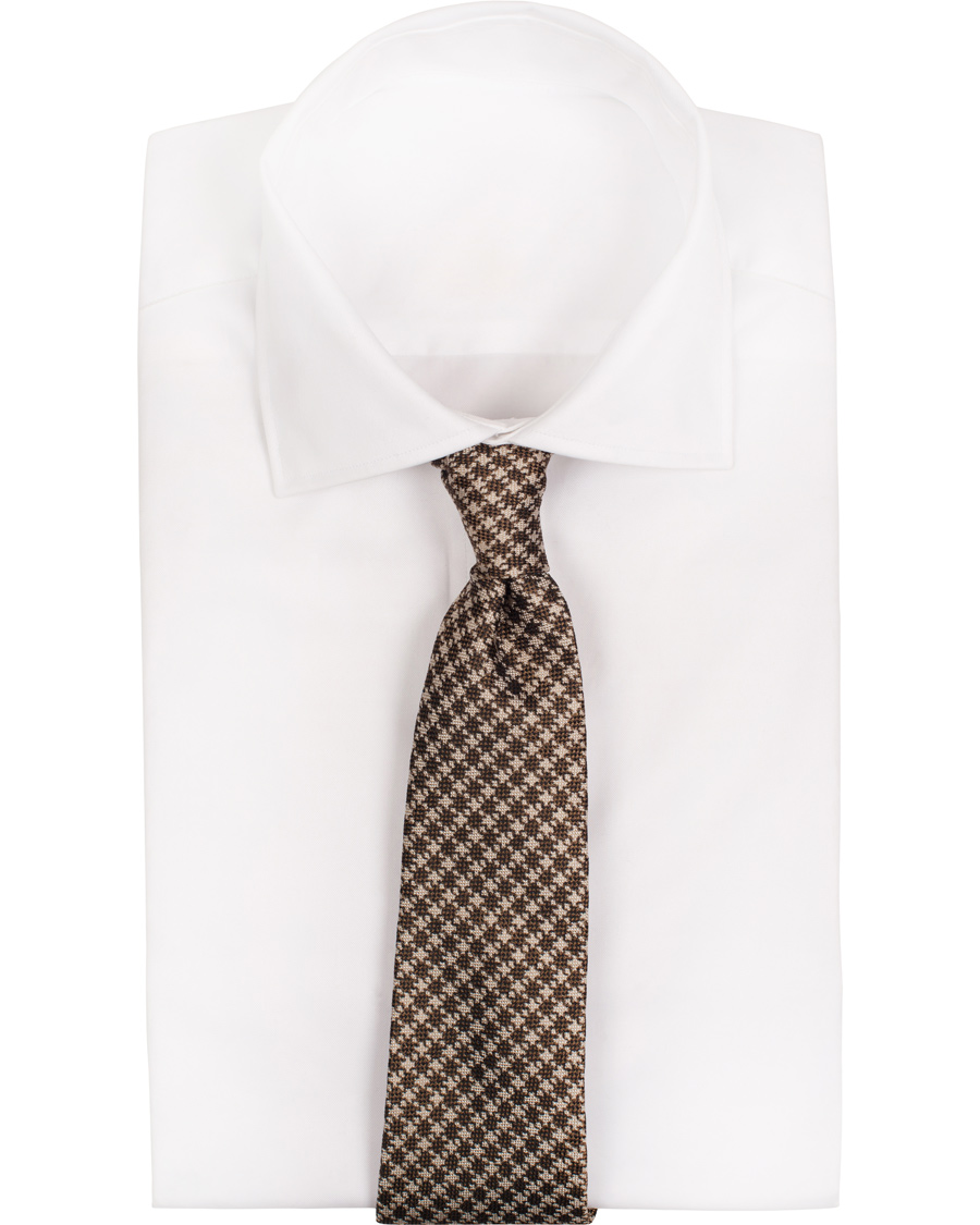 Herre | Roda Silk 8 cm Houndstooth Tie Brown | Roda | Silk 8 cm Houndstooth Tie Brown