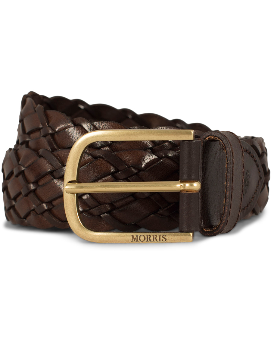 Herre | Morris Heritage Braided Double Leather 3,5 cm Belt Dark Brown | Morris Heritage | Braided Double Leather 3,5 cm Belt Dark Brown