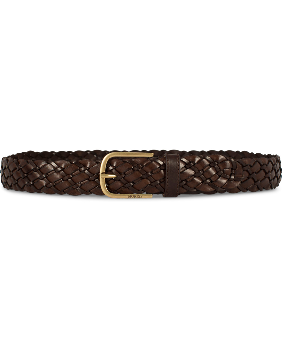 Herre | Morris Heritage Braided Double Leather 3,5 cm Belt Dark Brown | Morris Heritage | Braided Double Leather 3,5 cm Belt Dark Brown