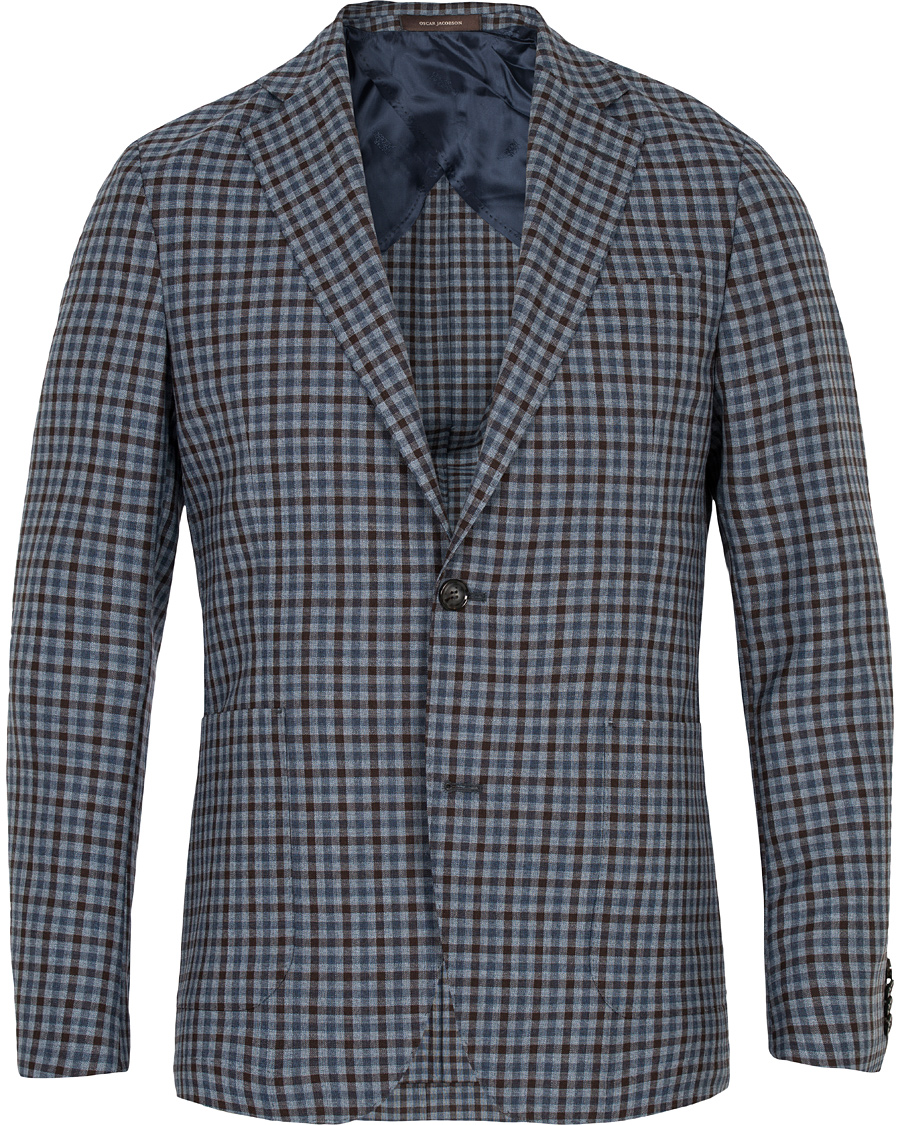 Herre | Dressjakker | Oscar Jacobson | Einar Check Patch Pocket Blazer Sky/Brown