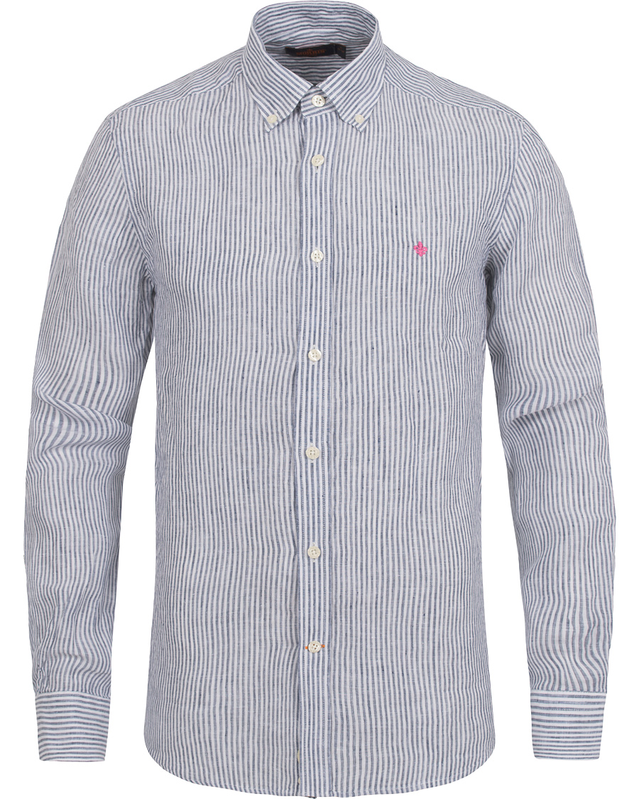 Herre | Skjorter | Morris | Douglas Striped Linen Shirt Navy