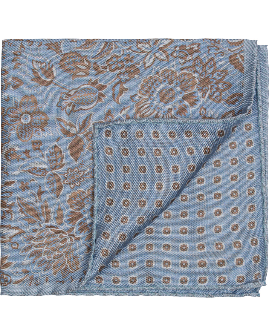 Herre | Stenströms Printed Flower Pocket Square Blue | Stenströms | Printed Flower Pocket Square Blue