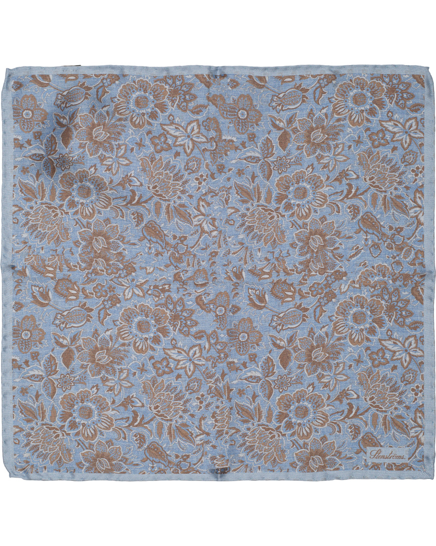 Herre | Stenströms Printed Flower Pocket Square Blue | Stenströms | Printed Flower Pocket Square Blue