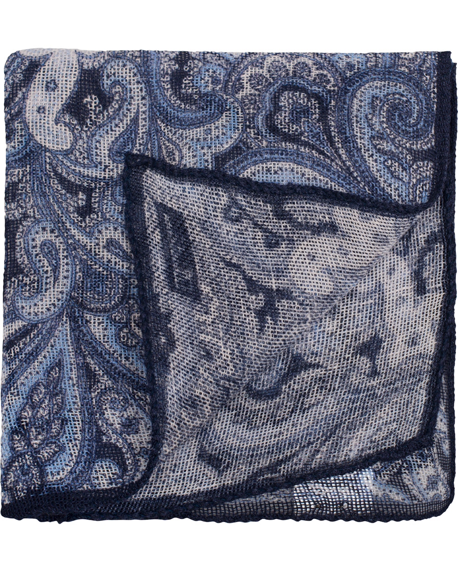 Herre | Stenströms Paisley Cotton/Linen Pocket Square Blue | Stenströms | Paisley Cotton/Linen Pocket Square Blue