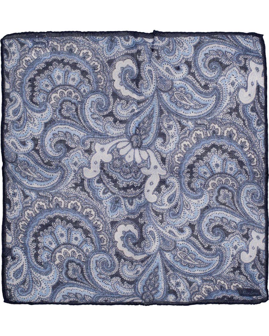 Herre | Stenströms Paisley Cotton/Linen Pocket Square Blue | Stenströms | Paisley Cotton/Linen Pocket Square Blue