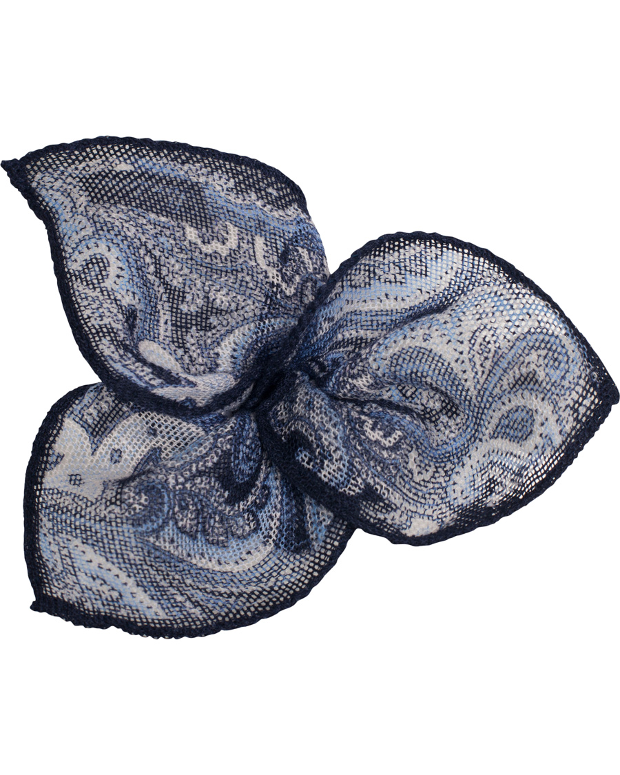 Herre | Stenströms Paisley Cotton/Linen Pocket Square Blue | Stenströms | Paisley Cotton/Linen Pocket Square Blue