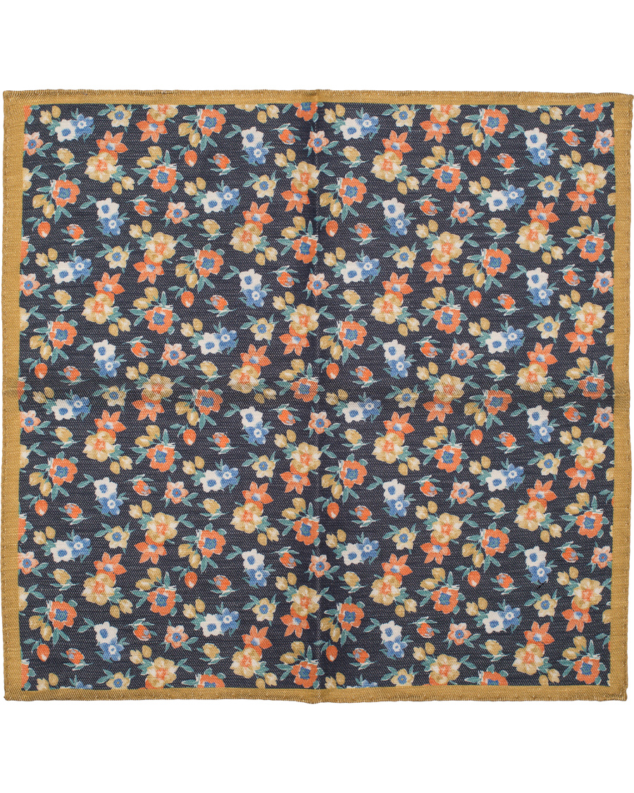 Herre | Oscar Jacobson Printed Flower Linen/Silk Pocket Square Blue | Oscar Jacobson | Printed Flower Linen/Silk Pocket Square Blue