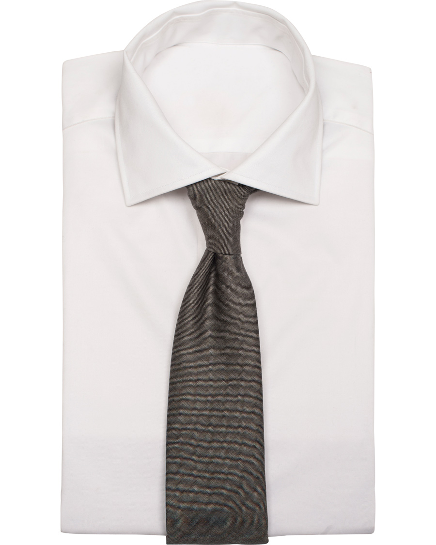 Herre | Oscar Jacobson Wool Roll Edge Tipping 8 cm Tie Grey | Oscar Jacobson | Wool Roll Edge Tipping 8 cm Tie Grey