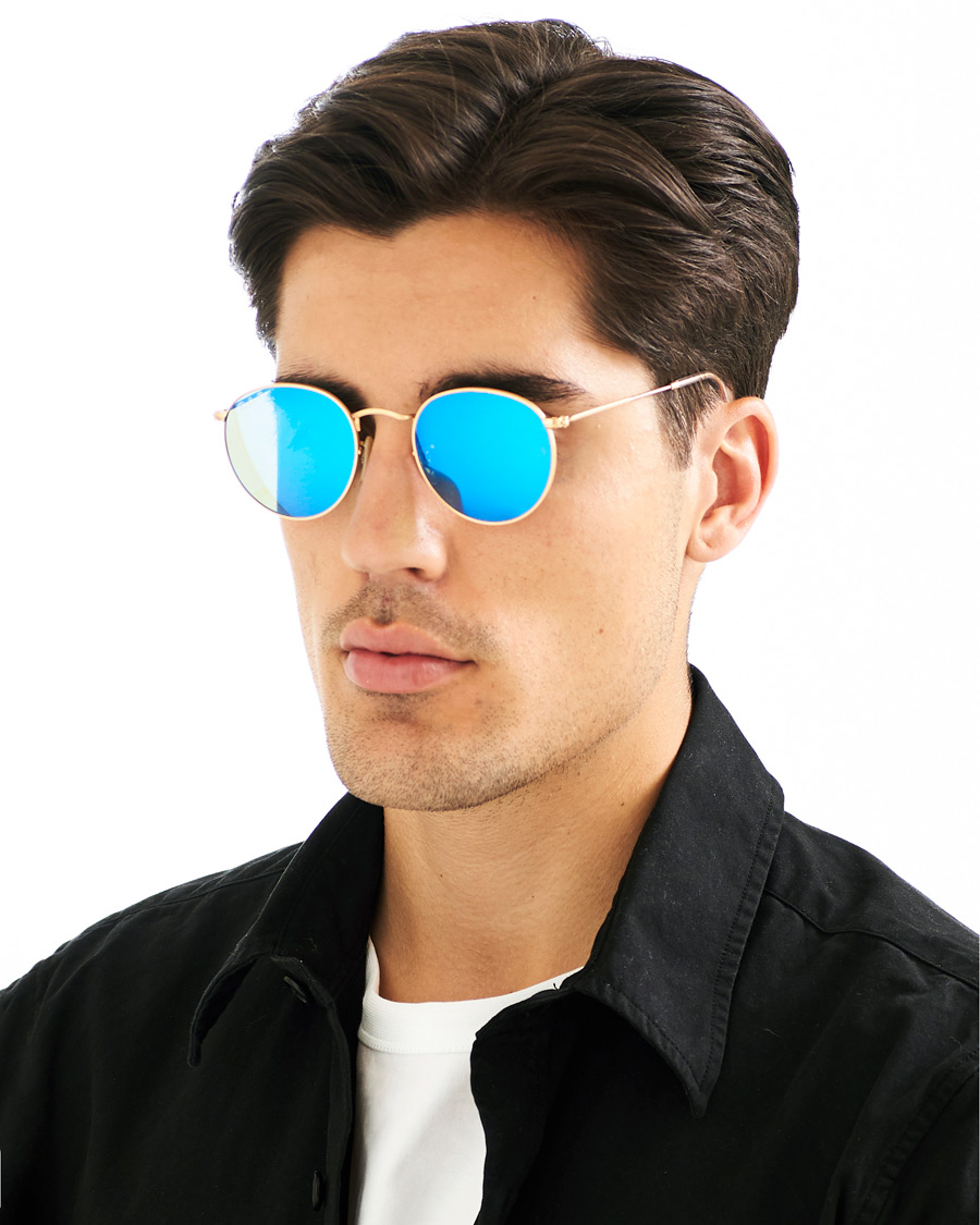 Herre | Ray-Ban 0RB3447 Polarized Round Sunglasses Matte Gold/Blue Mirror | Ray-Ban | 0RB3447 Polarized Round Sunglasses Matte Gold/Blue Mirror