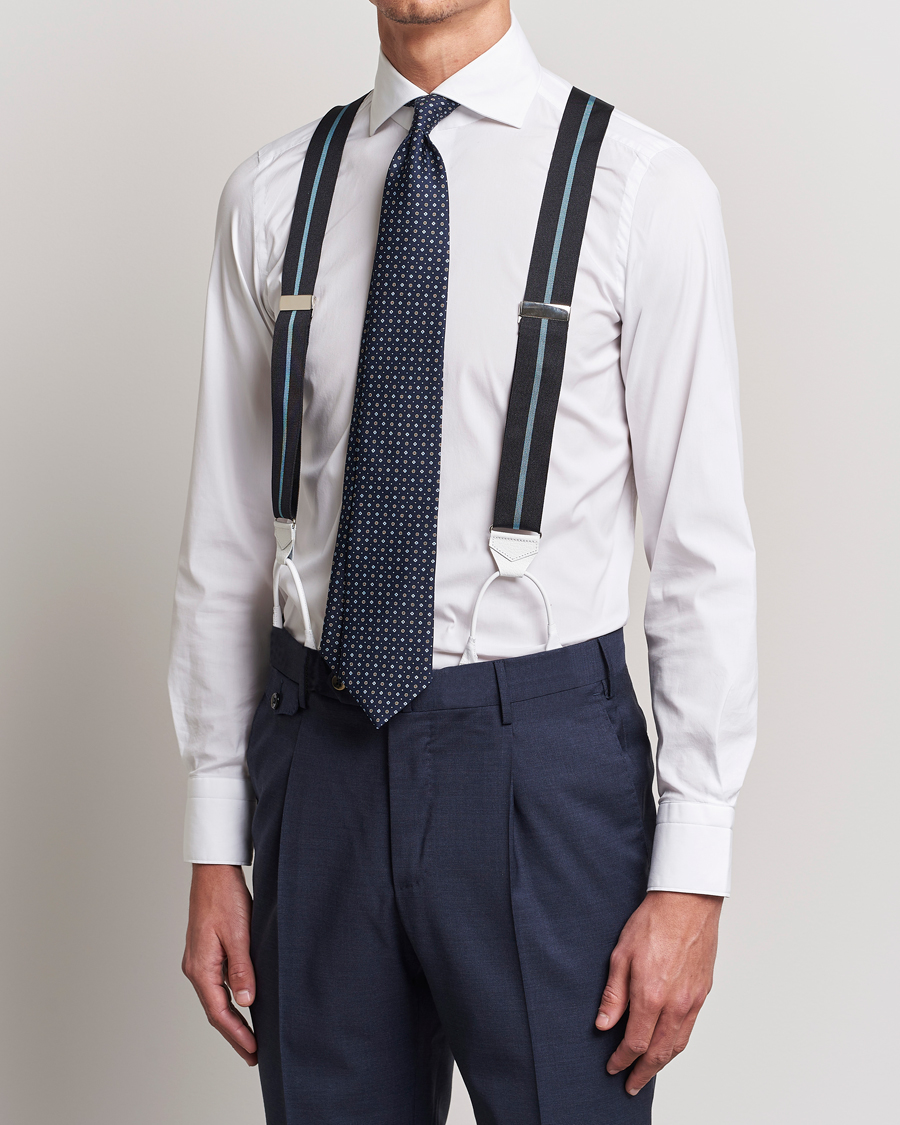 Herre | Albert Thurston Thin Stripe Braces 40mm Black/Sky | Albert Thurston | Thin Stripe Braces 40mm Black/Sky