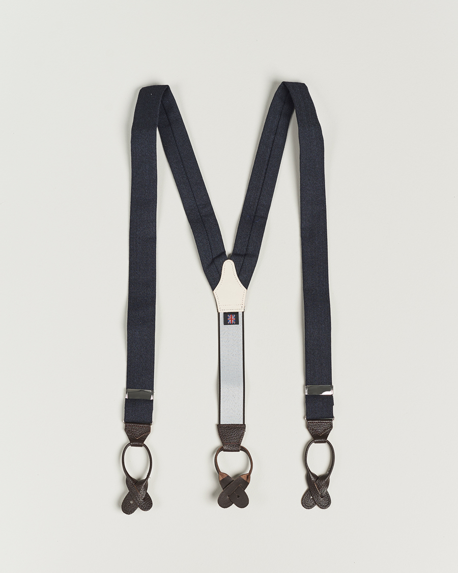 Herre | Albert Thurston Herringbone Braces 40mm Dark Blue | Albert Thurston | Herringbone Braces 40mm Dark Blue