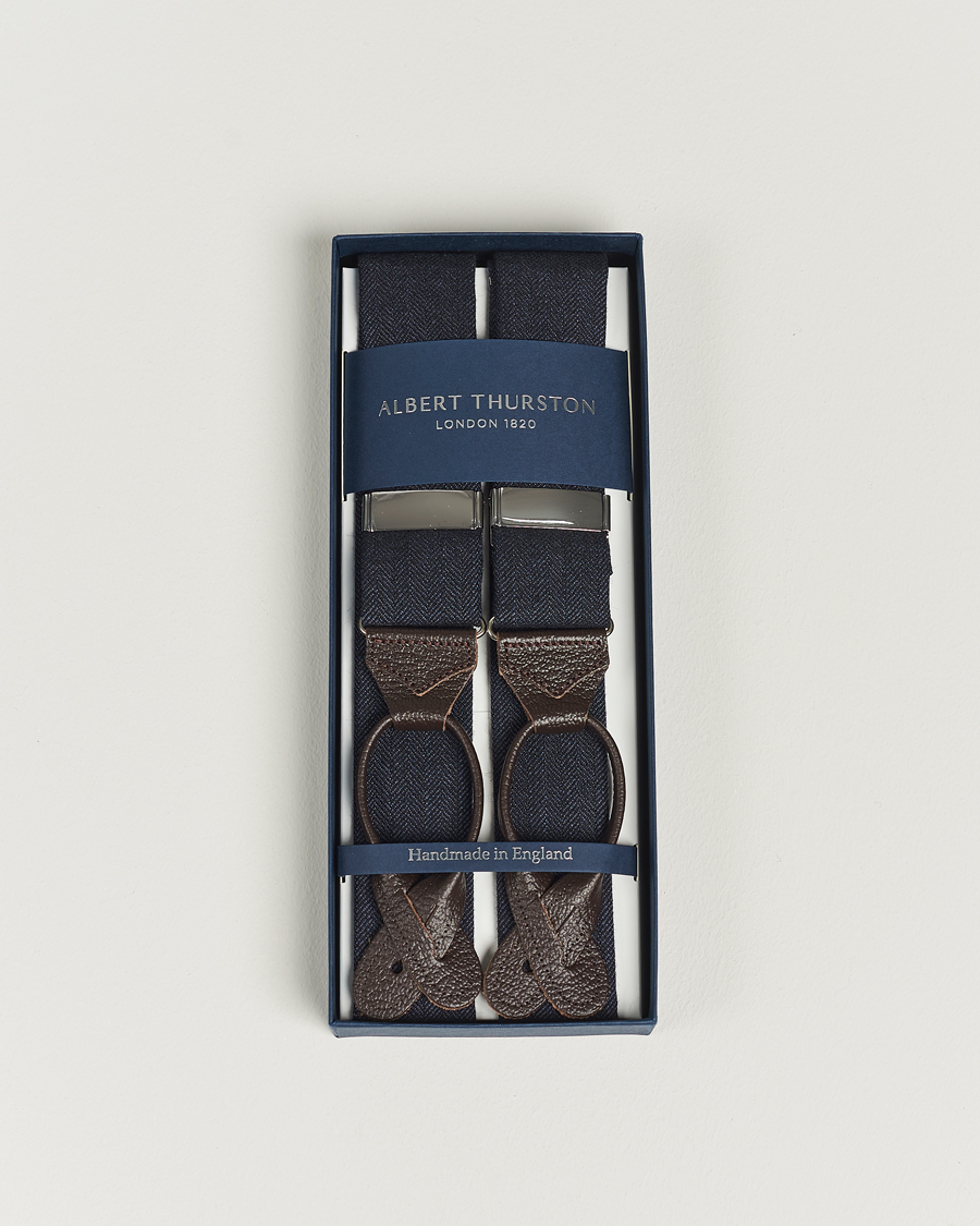 Herre | Albert Thurston Herringbone Braces 40mm Dark Blue | Albert Thurston | Herringbone Braces 40mm Dark Blue