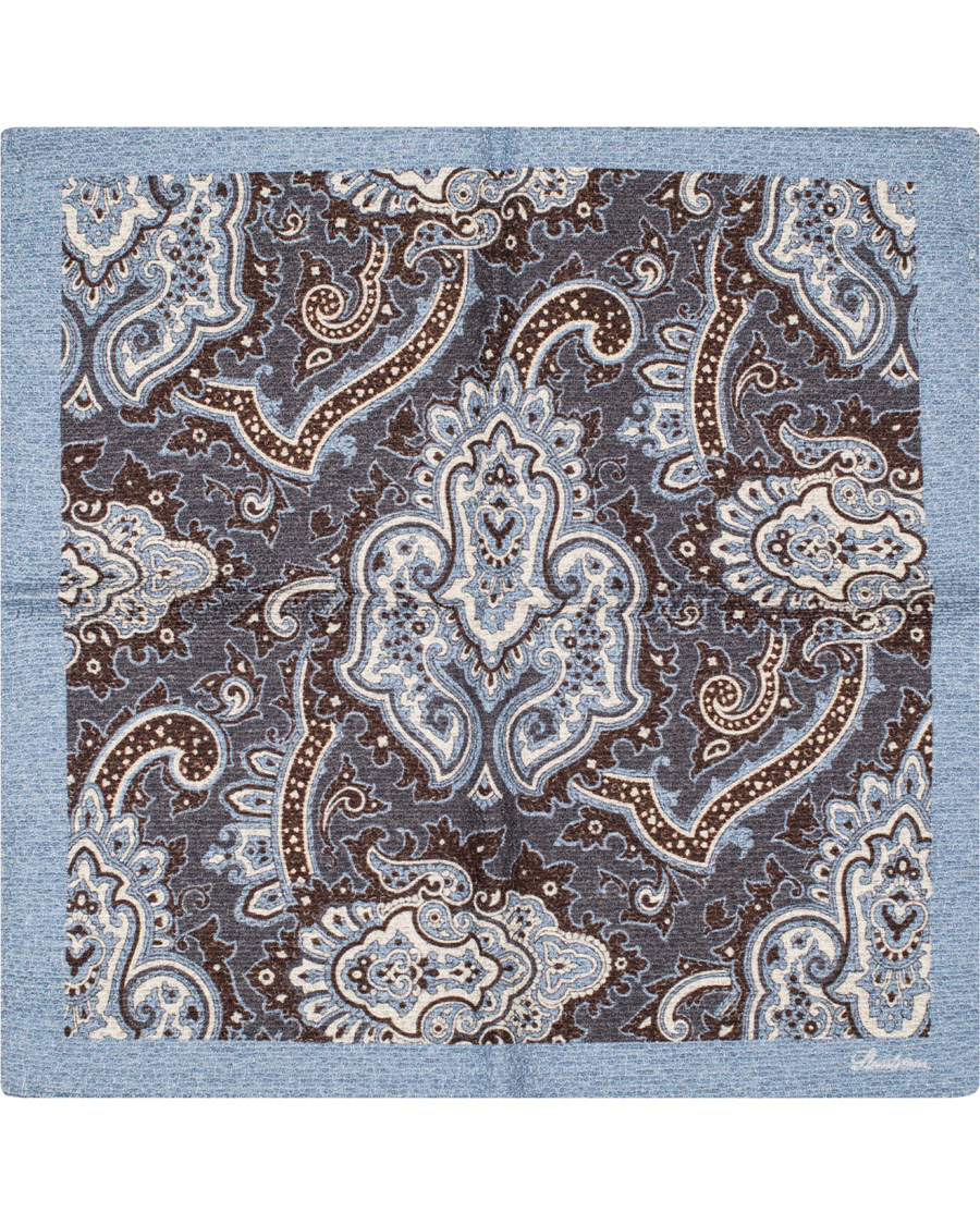 Herre | Stenströms Doublefaced Paisley Wool/Silk Pocket Square Blue | Stenströms | Doublefaced Paisley Wool/Silk Pocket Square Blue